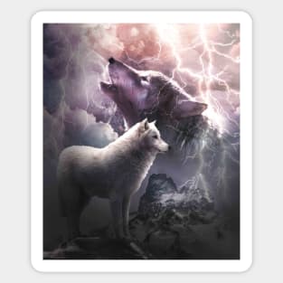 Lightning Wolf Howling At The Moon Sticker